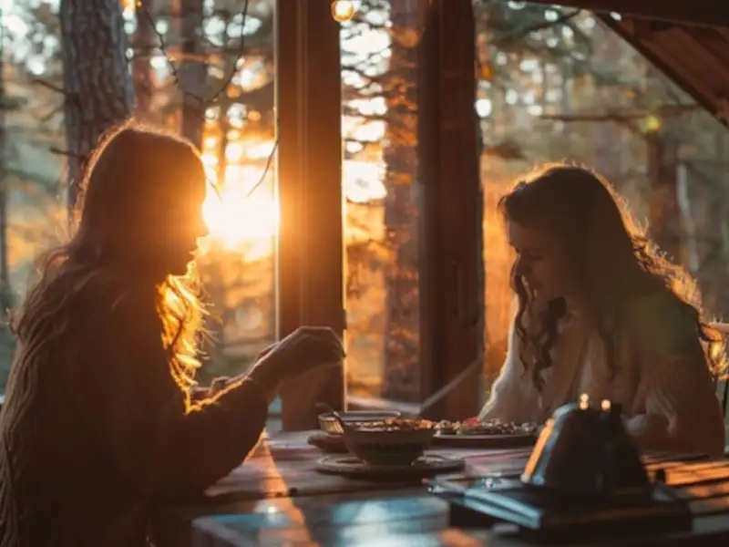 Atardecer Dos mujeres en escritorio con aterdecer de fondo